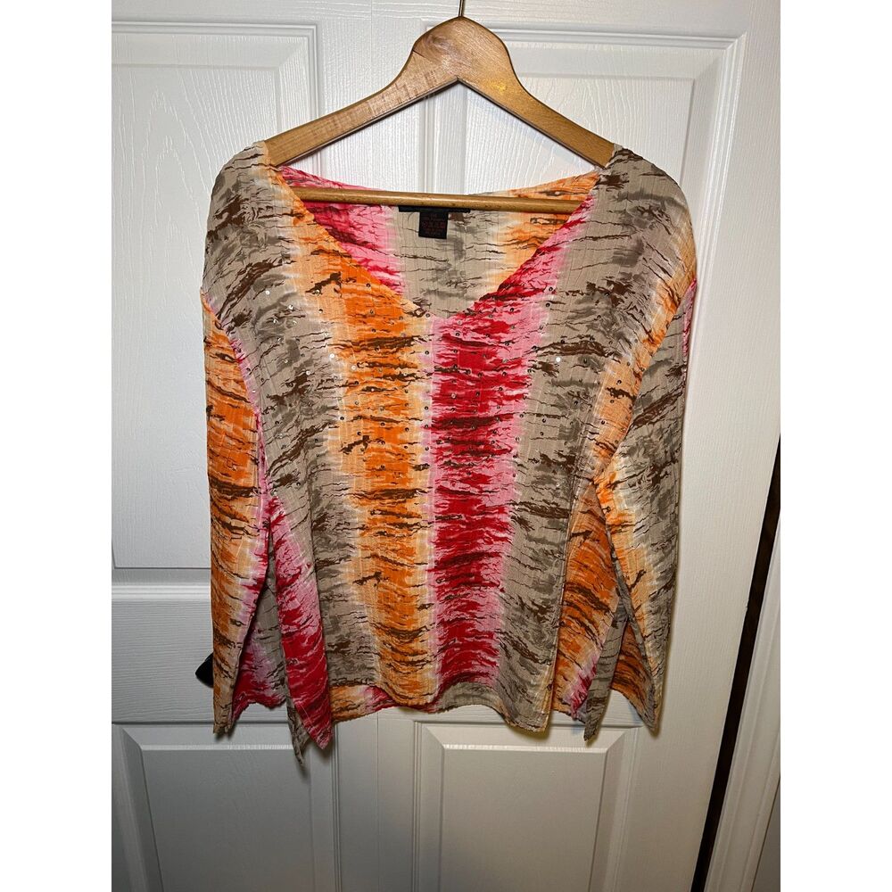 Pleats Collection Womens 2X Textured Abstract Blouse Studded Stretch Top